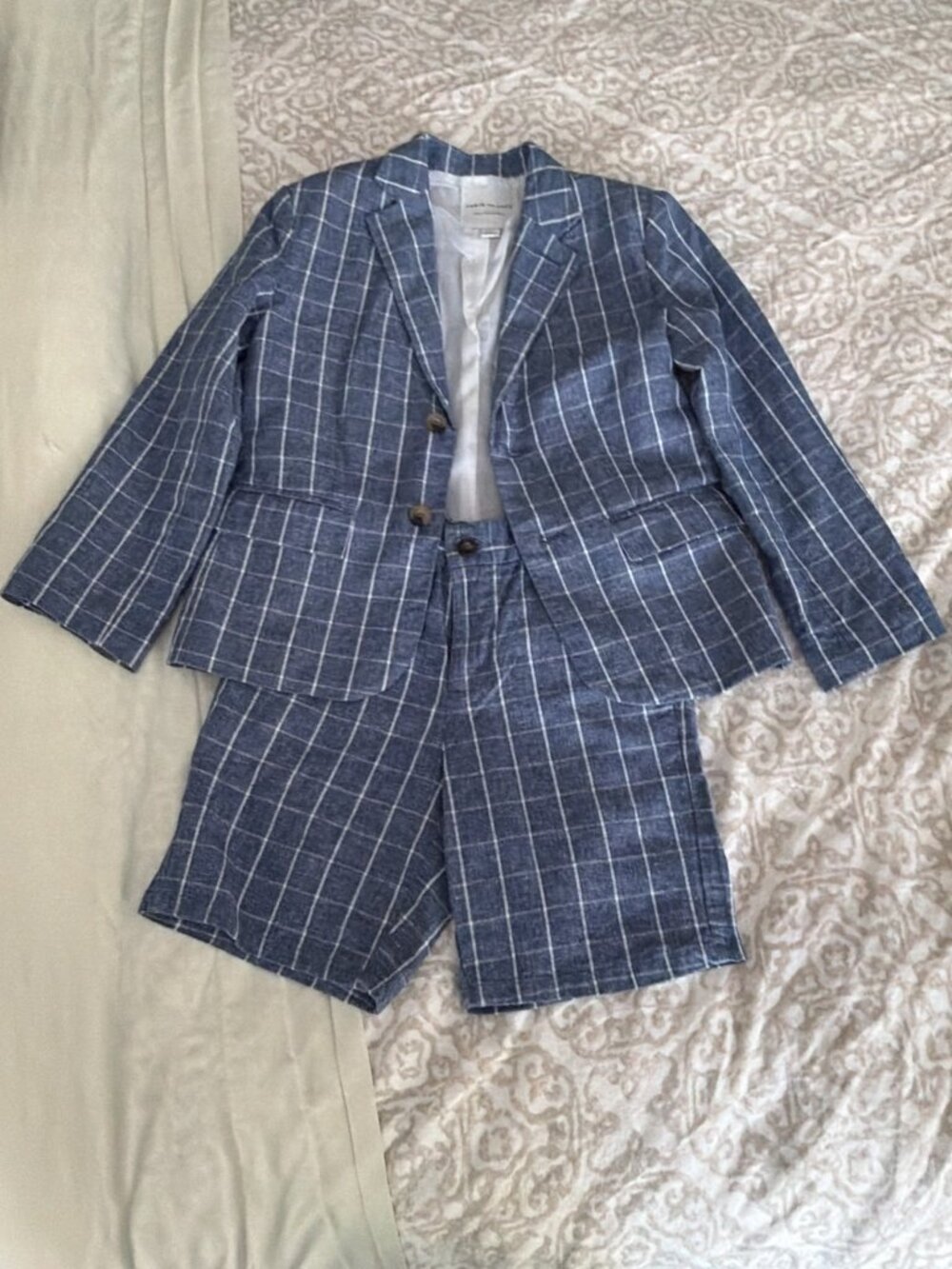 Janie and Jack Boys Blue Windowpane Blazer & Shorts Set Size 7